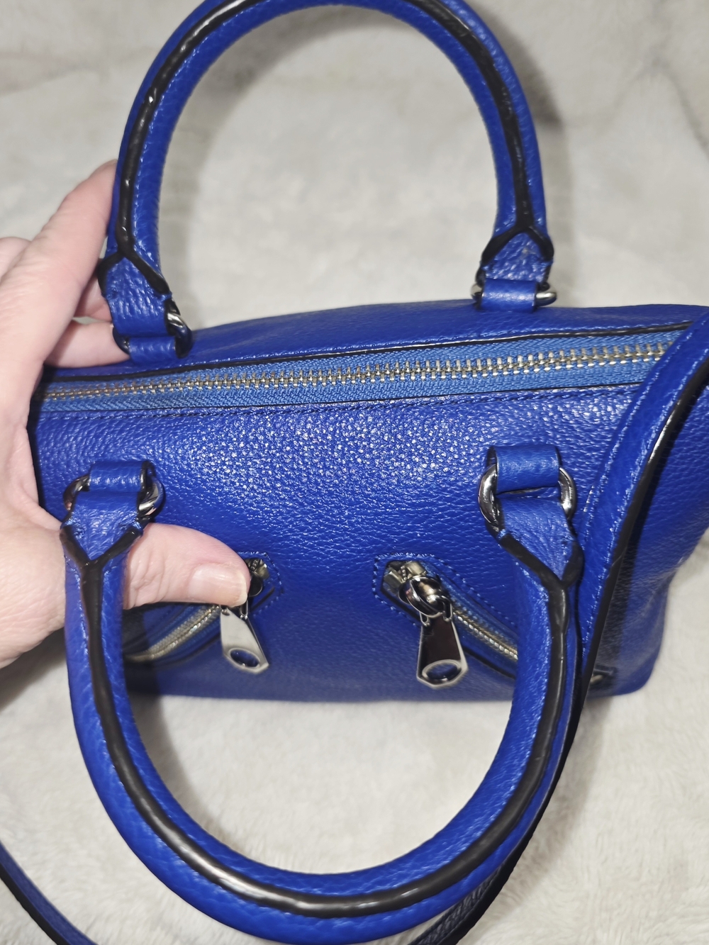 Rebecca Minkoff Cobalt Blue & Silver Micro Moto Satchel & Crossbody Purse Bag - Picture 7 of 16